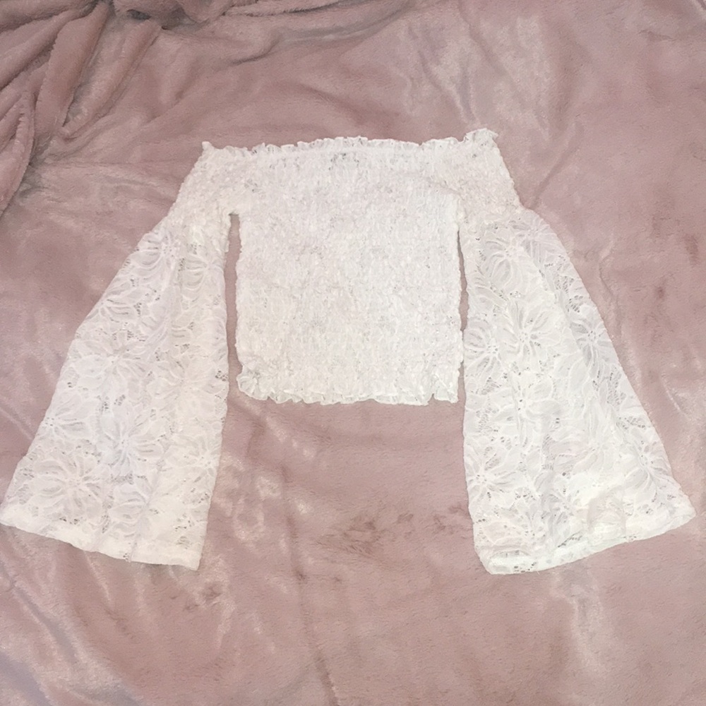 Lace off the shoulder flared sleeve top